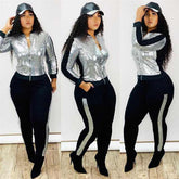 Women's Elegant Autumn Winter Sequin 2 Piece Long Sleeve Outfit - Acapparelstore
